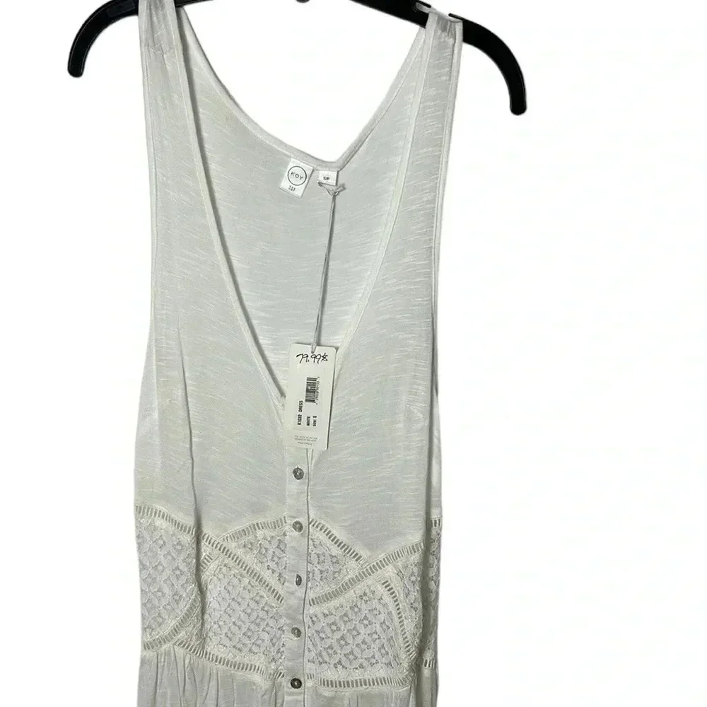 KOY RESORT WHITE SM, crochet ,button front beach cover, deep V-neck - Picture 4 of 13